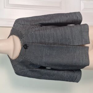 Talbots Black & White Square Dot Textured Cotton Cropped Blazer Jacket Size 12